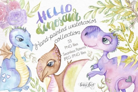 Download Hello Dinosaur Design Watercolor Kit - Design Collection