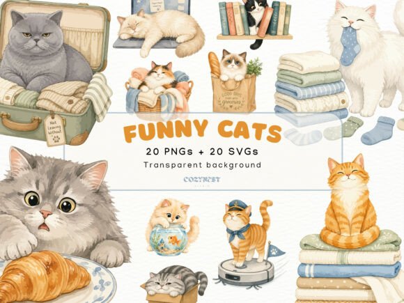 Download Cute Watercolor Mischievous Cat Cliparts - Cat Collection